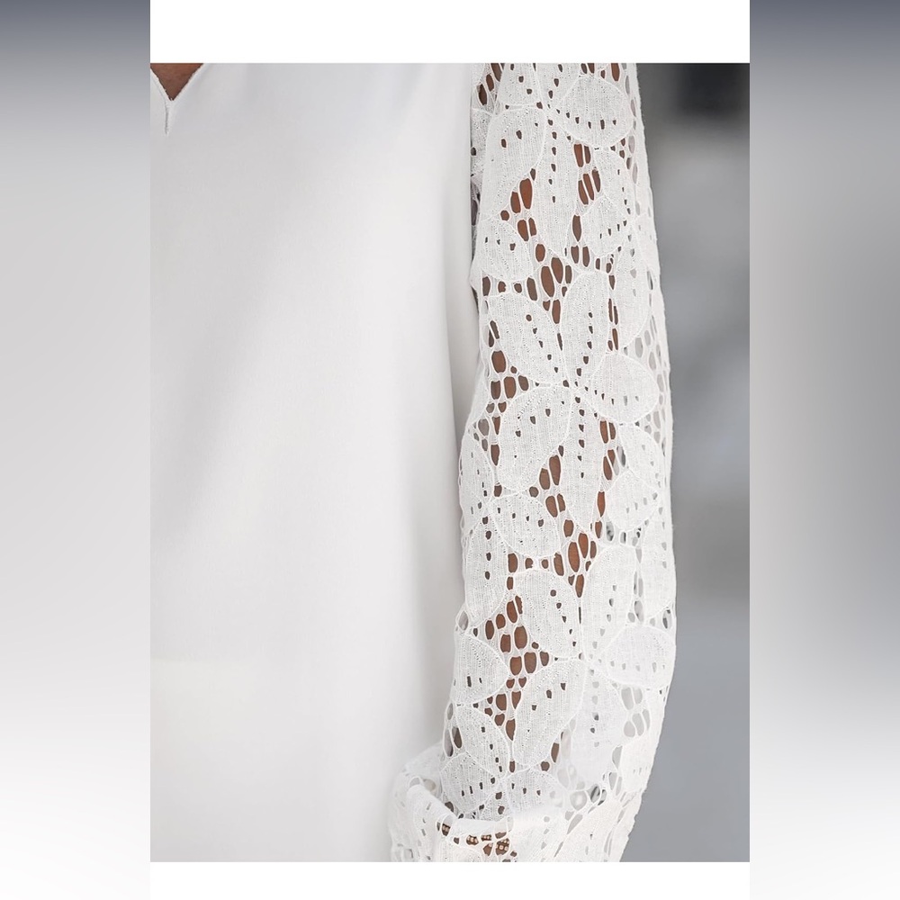 CUPSHE Women's Mini Dress Scalloped V Neck Lace Appliques Long Sleeve - Picture 4 of 8